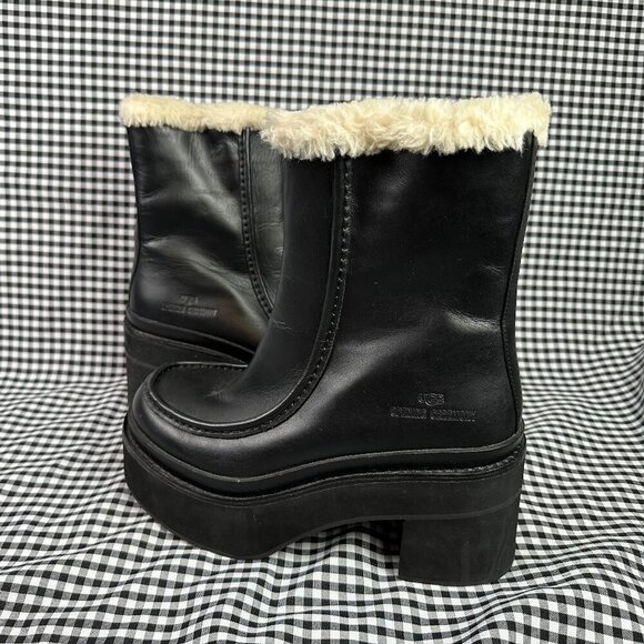 Ugg x Opening Ceremony Leather Shearling Moc Toe Black Boots Women's Size 7 - Picture 1 of 6